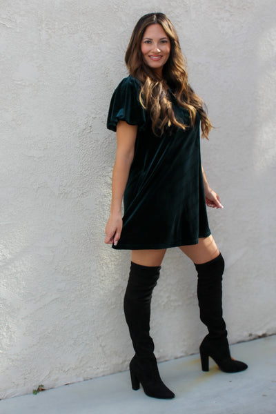 Evergreen Velvet Mini Dress