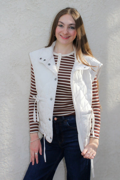 Chocolate Striped Henley Snap Top