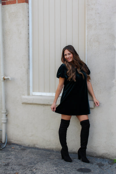 Evergreen Velvet Mini Dress