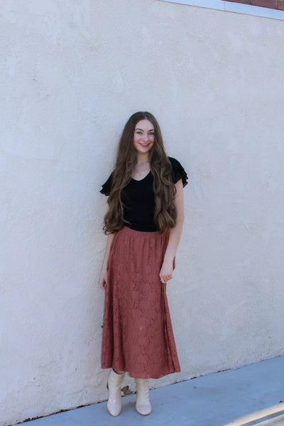 Rose Lace Midi Skirt