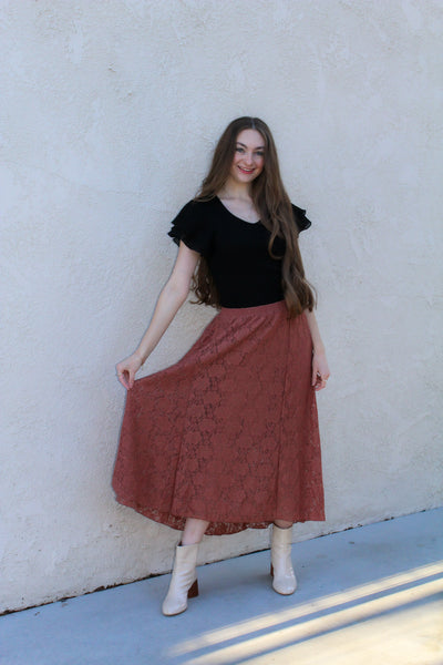 Rose Lace Midi Skirt