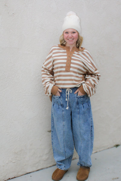 On Trend Rope Tied Barrel Jeans