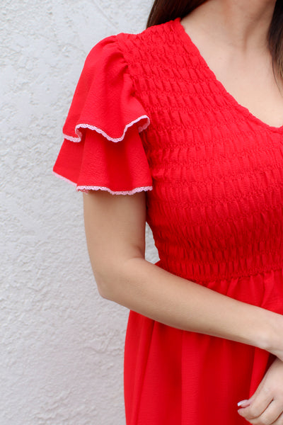 Ruby Red Ruffle Maxi Dress
