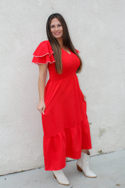 Ruby Red Ruffle Maxi Dress