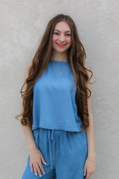 Lane Chambray Button Back Blouse