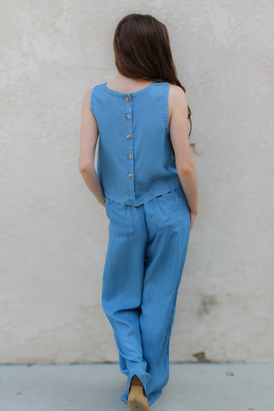 Lane Chambray Button Back Blouse