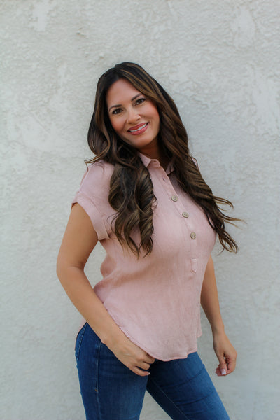 Sweet Peach Linen Blouse