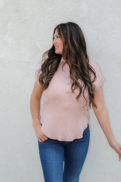Sweet Peach Linen Blouse