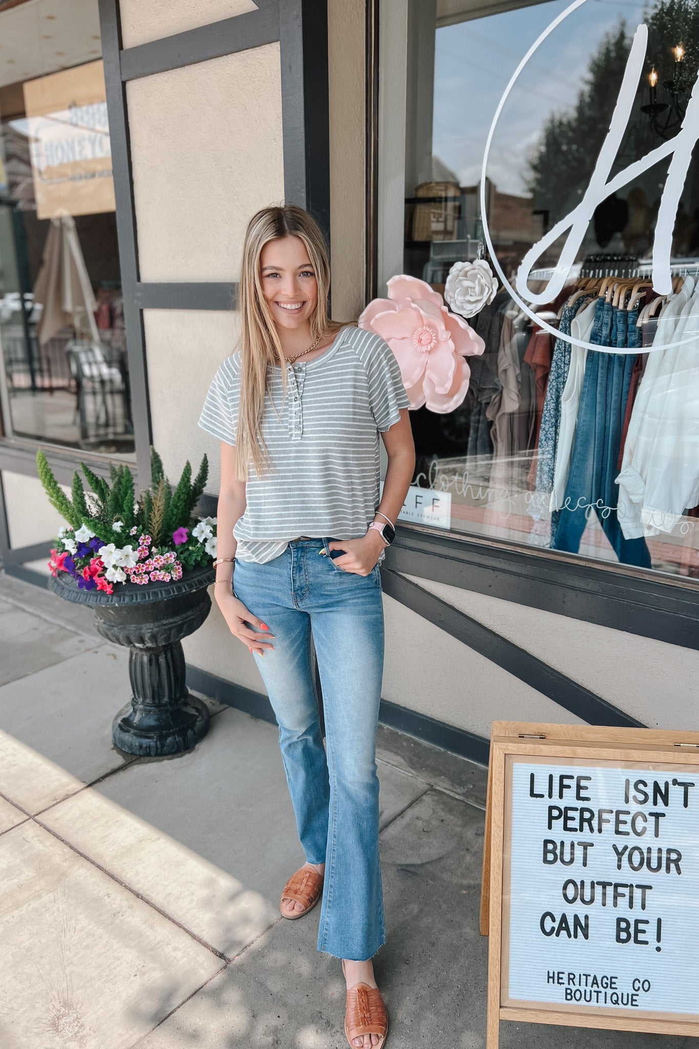 Sweet Summertime Henley / Grey Stripe *final sale*