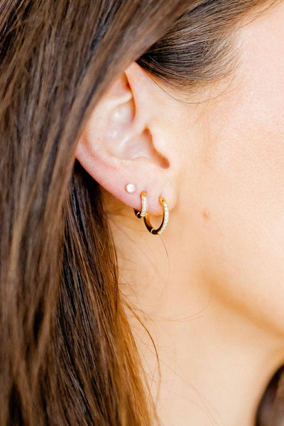 Scarlett Huggie Earrings Hoop Gold 8mm CZ