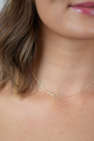 Dainty Side Cross Necklace
