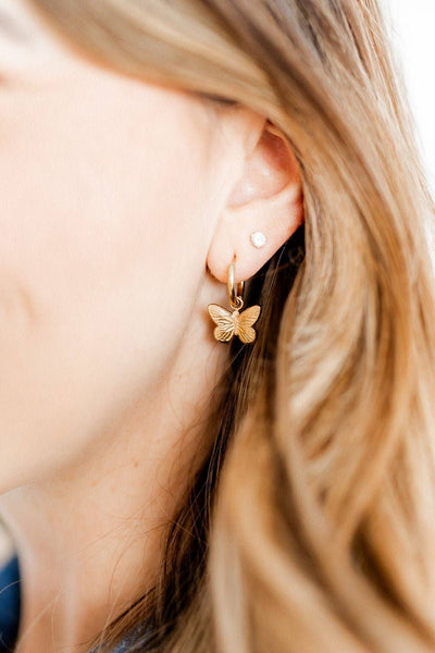 Faye Butterfly Gold Huggie Charm Earrings