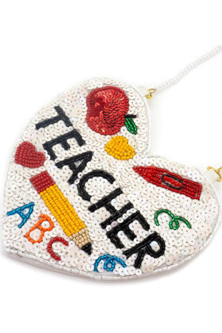 Teacher Sequin Bag / White Heart