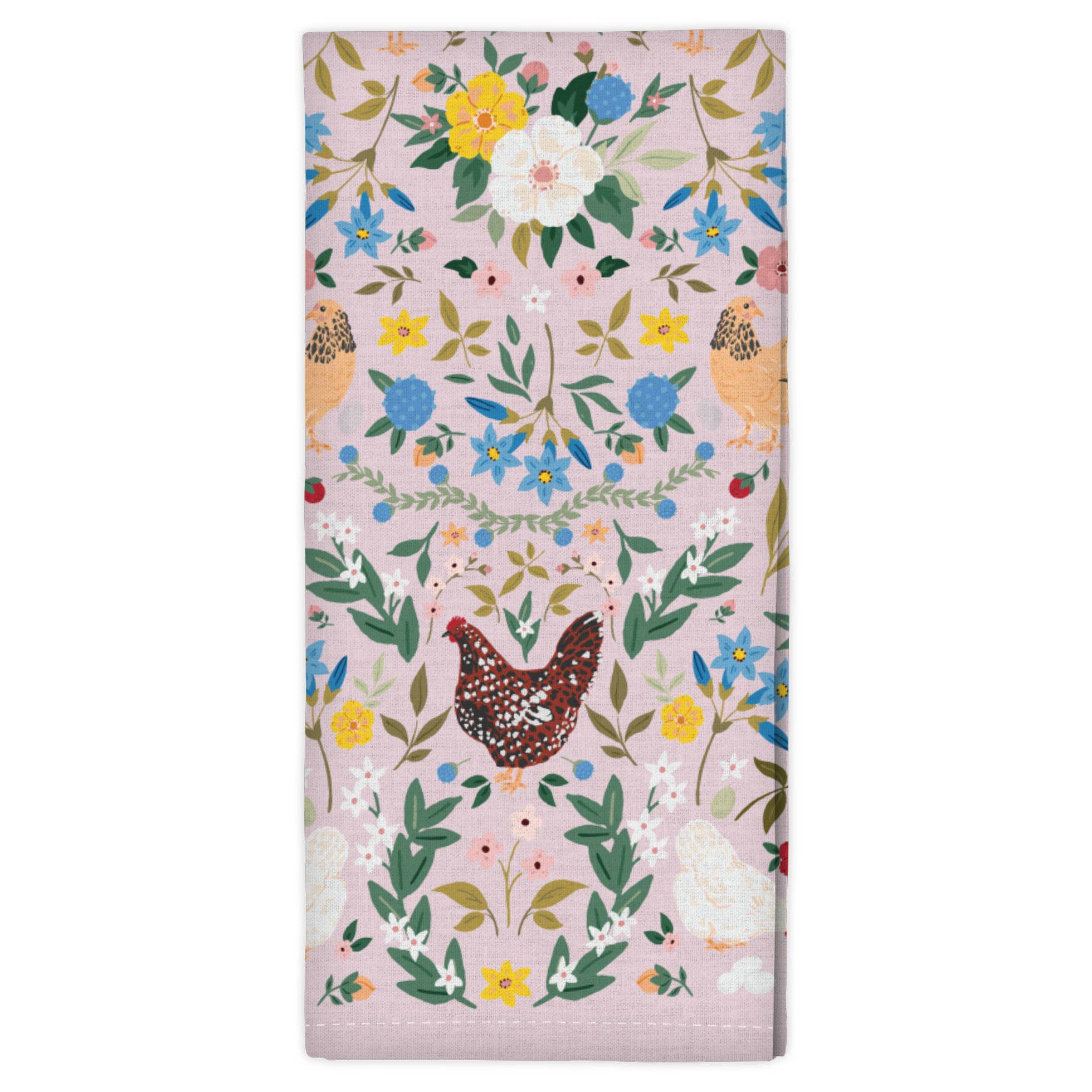 Chickens & Flowers Tea Towel