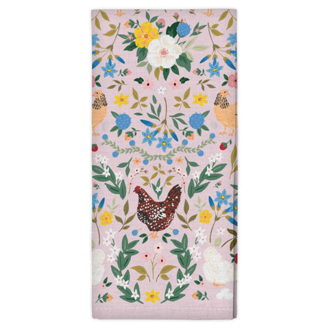 Chickens & Flowers Tea Towel