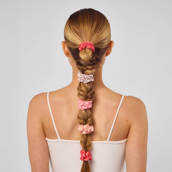 Ruched Satin Scrunchies Set / Cherry Blossom