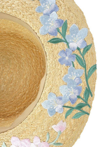 Blossom Floral Embroidered Straw Boater