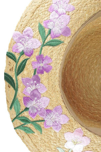 Blossom Floral Embroidered Straw Boater