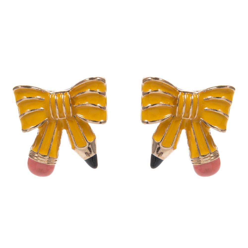 Bow Shaped Pencil Earrings / Yellow