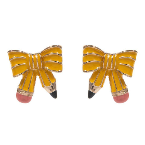 Bow Shaped Pencil Earrings / Yellow