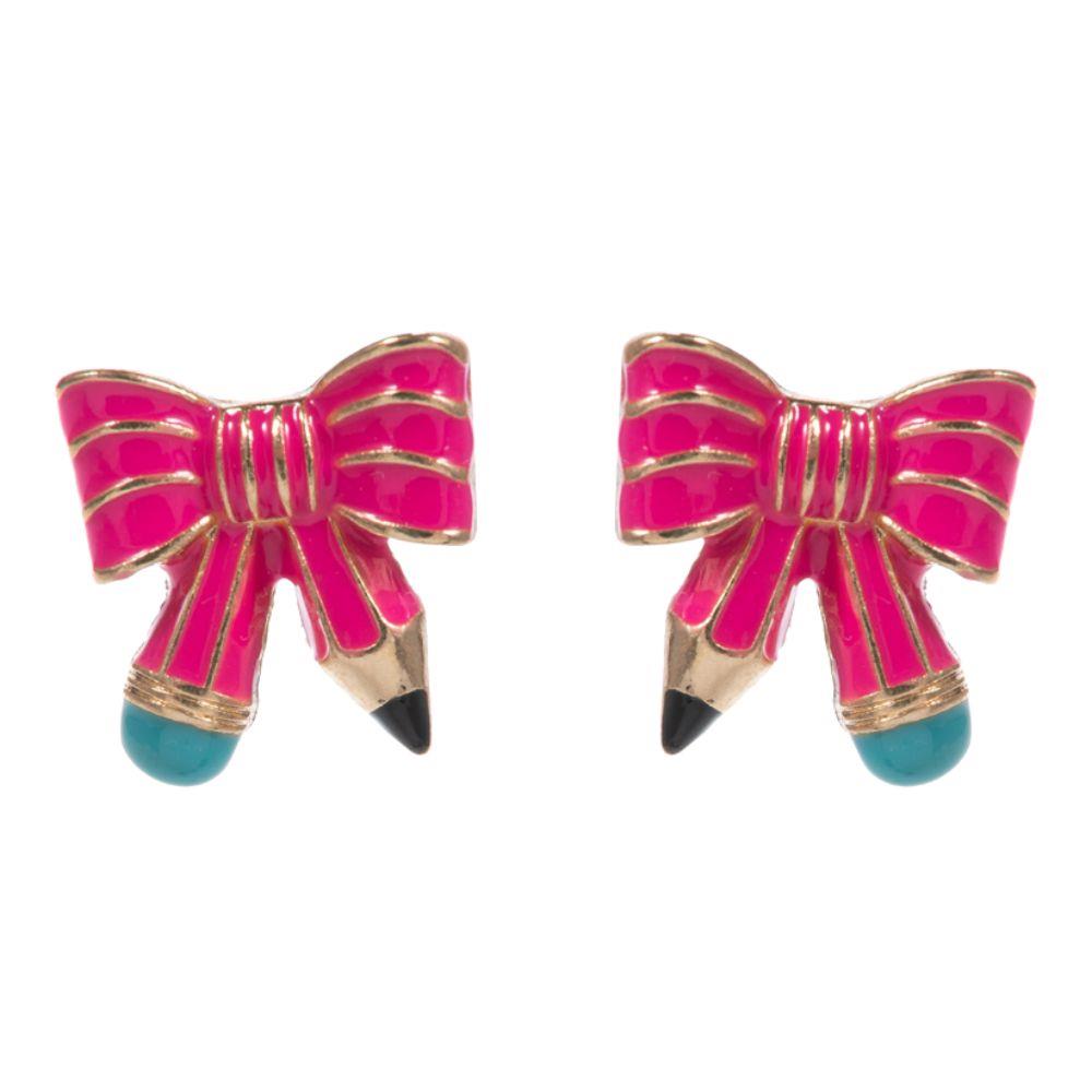 Bow Shaped Pencil Earrings / Hot Pink