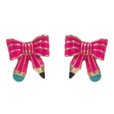 Bow Shaped Pencil Earrings / Hot Pink