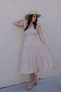 Emmie Flutter Sleeve Dress / Beige