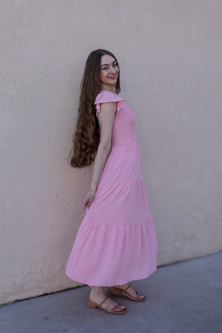 Emmie Flutter Sleeve Dress / Sweet Pink