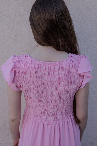 Emmie Flutter Sleeve Dress / Sweet Pink