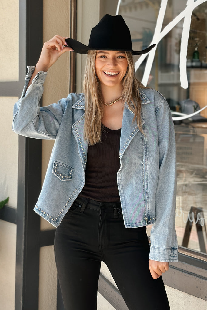 Savanna Studded Oversized Denim Jacket