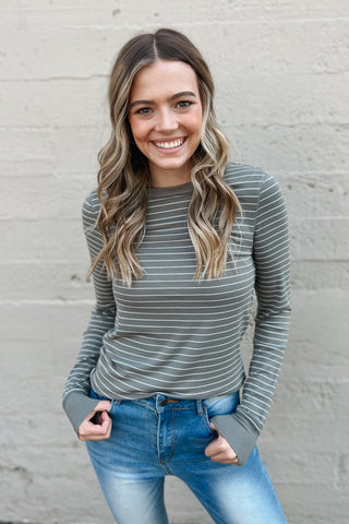 Stacy Top / Light Olive Stripe