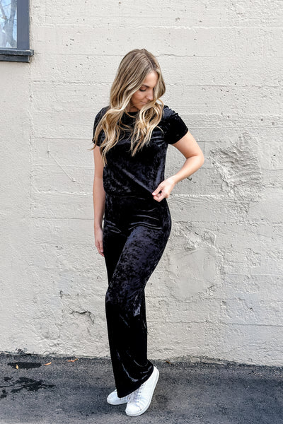 Black Velvet Wide Leg Pants