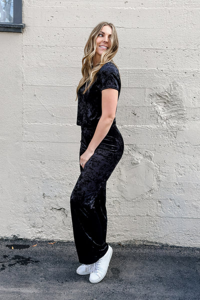 Black Velvet Wide Leg Pants