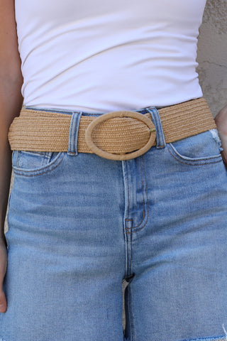 Tan Moon Raffia Belt