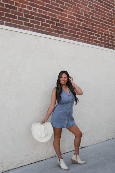 Summer Concert Time Halter Denim Dress