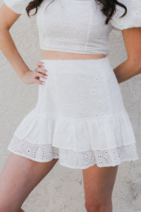 White Eyelet Ruffle Skirt