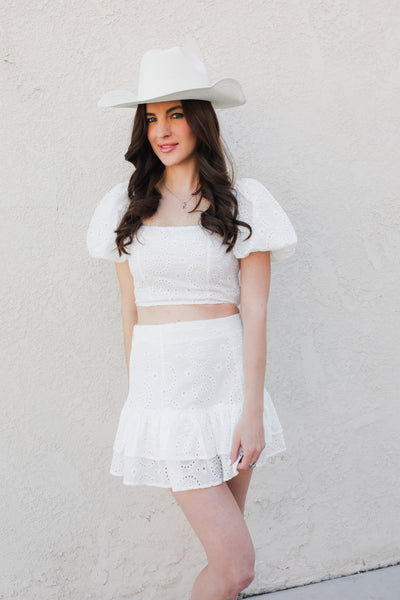 White Eyelet Ruffle Skirt
