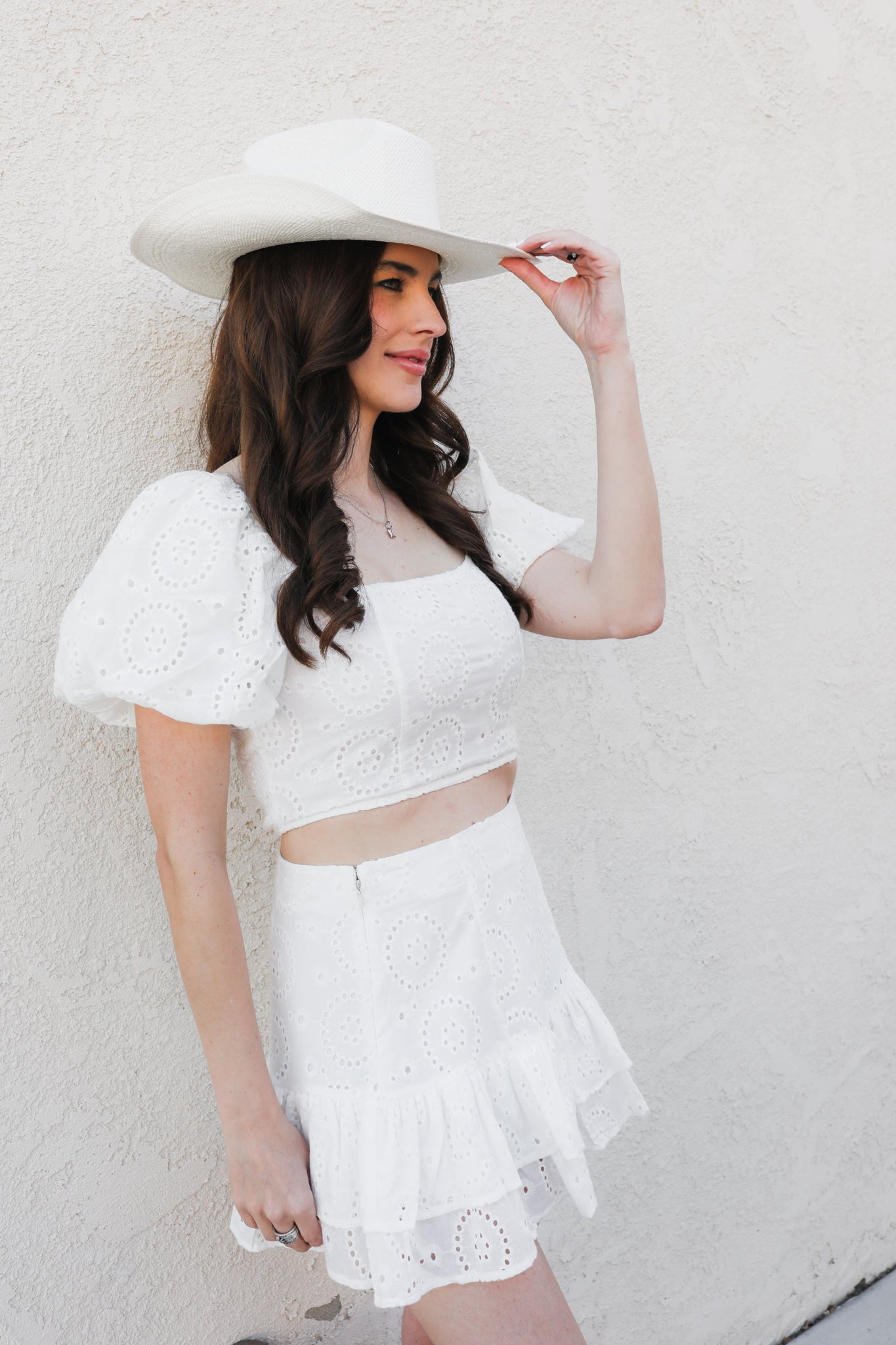 White Eyelet Ruffle Top