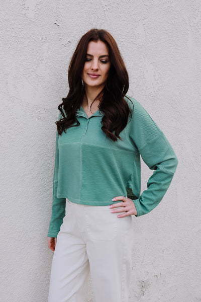 Mint Mixed Henley Top
