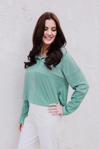 Mint Mixed Henley Top