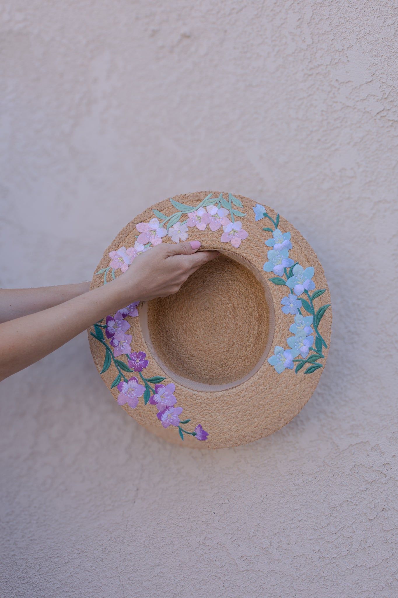 Blossom Floral Embroidered Straw Boater