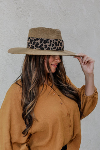 Myla Straw Rancher with Leopard Band