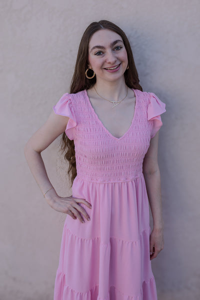 Emmie Flutter Sleeve Dress / Sweet Pink