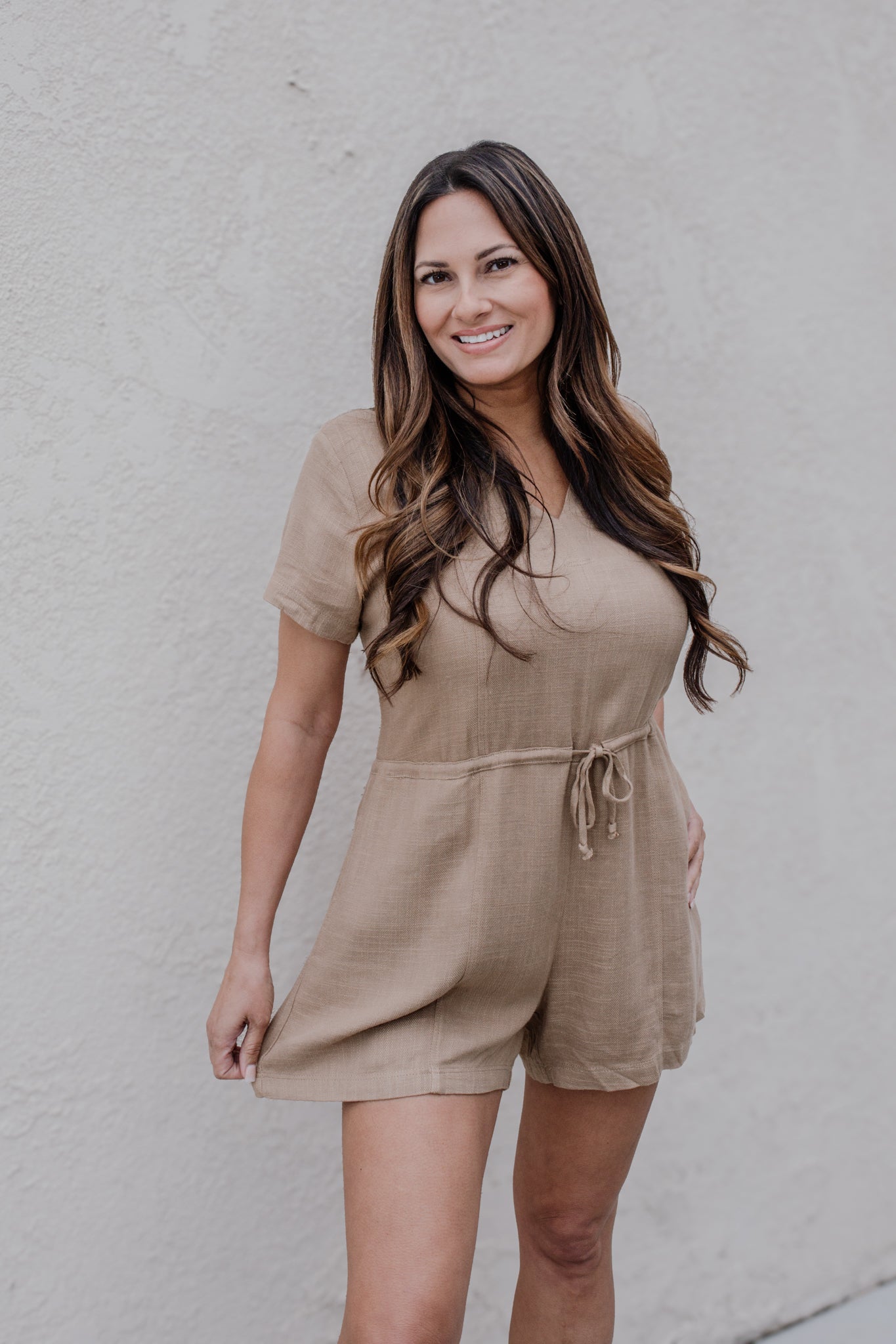Mocha Oat Linen Romper