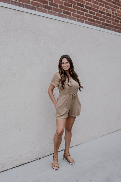 Mocha Oat Linen Romper