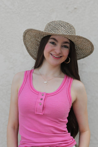 Ryanne Ribbed Henley Tank Top / Candy Pink