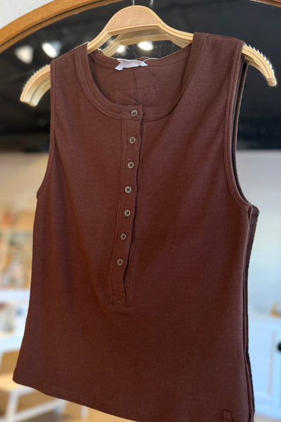 Ricki Ribbed Henley Tank / Chocolate Brown