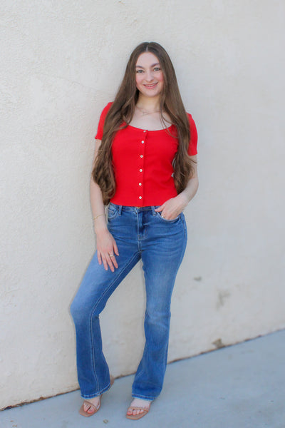 Ella Button Down Top / Strawberry Red