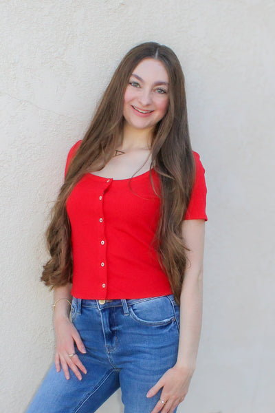 Ella Button Down Top / Strawberry Red
