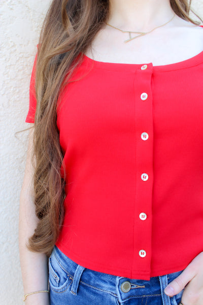 Ella Button Down Top / Strawberry Red